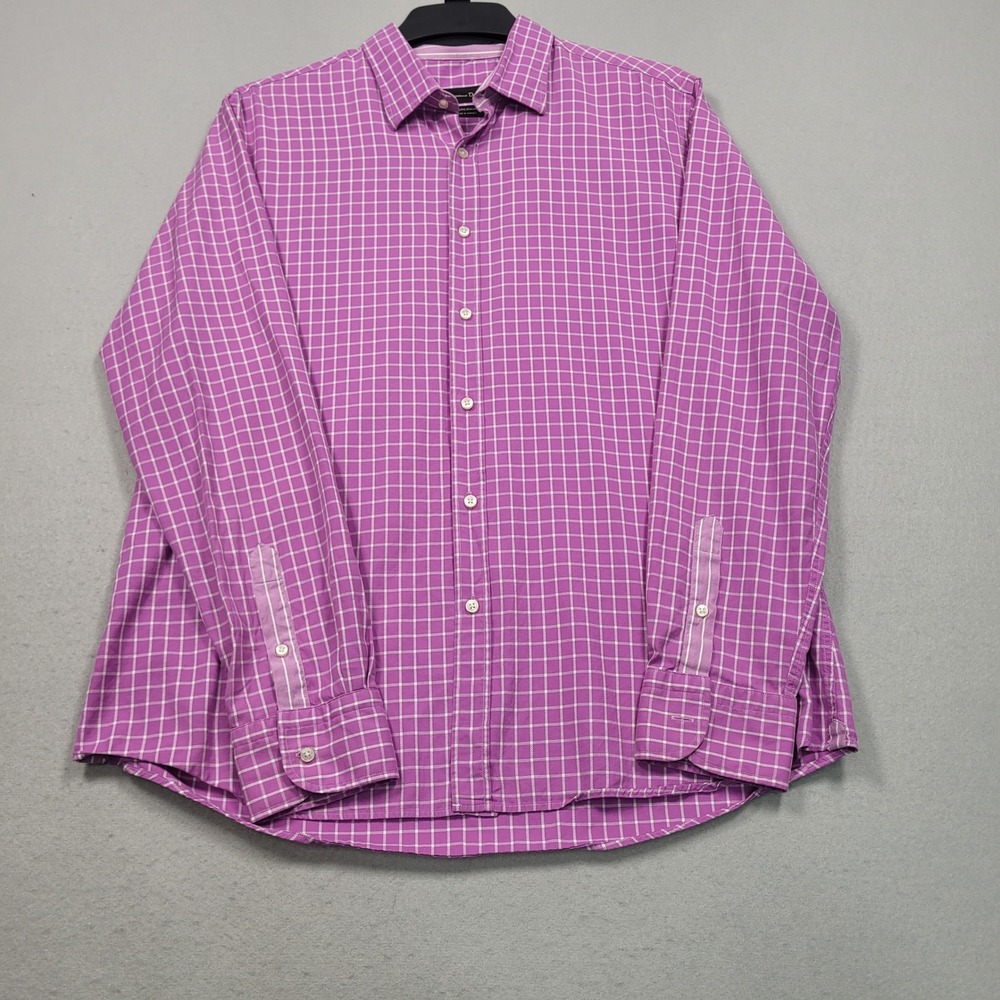 Massimo Dutti Mens XL Long Sleeve Button Down Shirt Purple White Grid Check